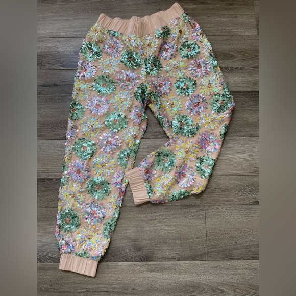 Anthropologie Eva Franco Fernanda Rose Floral Daisy Sequined Joggers - Picture 4 of 5
